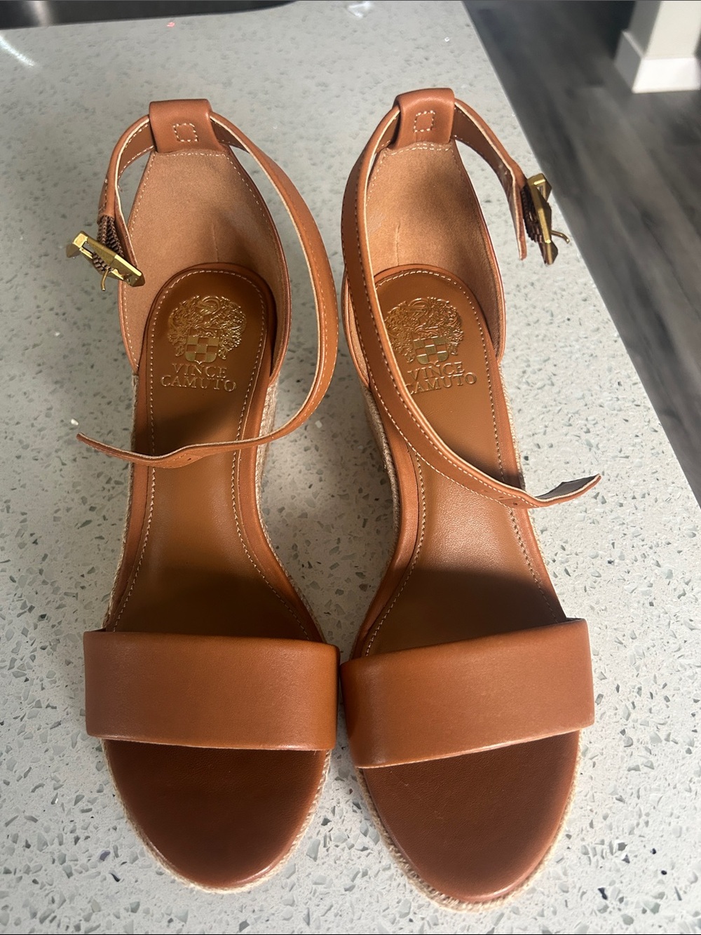 Vince Camuto Tan Leather Ankle-Strap Sandals